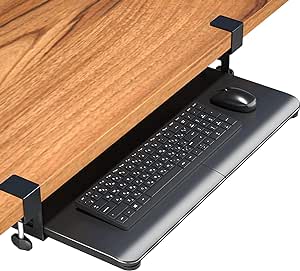 BONTEC Tangentbordsbricka under Skrivbordet, Utdragbar Tangentbords Bricka med C-Klämma, 650x300 mm Datorlåda för att Skriva, Perfekt för Hemmet eller Kontoret